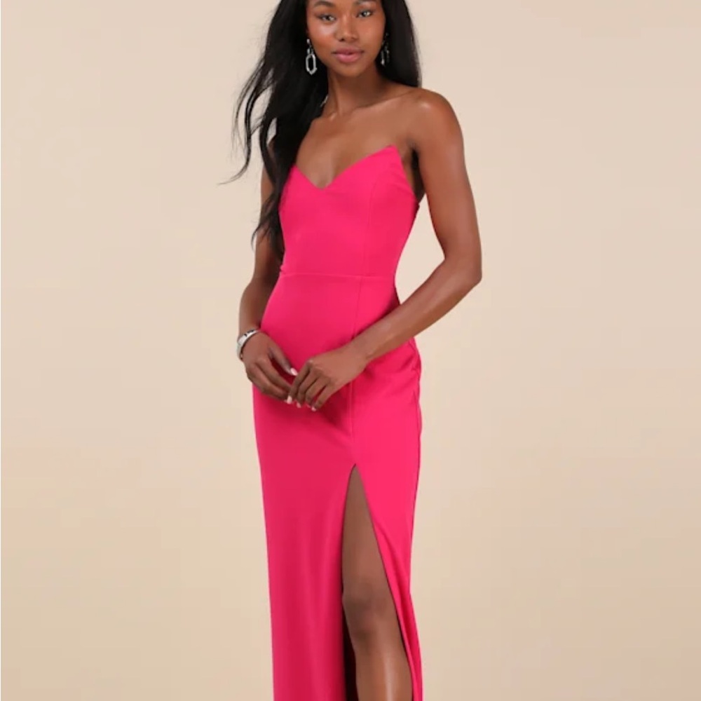 Lulu's Pink Strapless Sweetheart Slit Dress